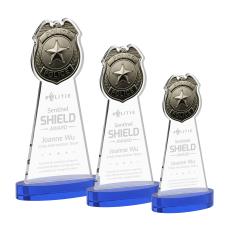 Police Badge Award on Alberton Base - Blue - Glass Awards