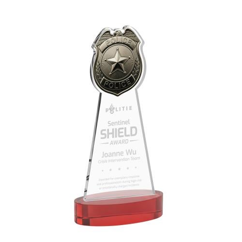 Recognition Awards - Crystal Awards - Police Badge Award on Alberton Base - Red