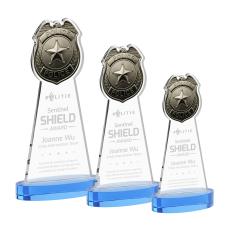 Police Badge Award on Alberton Base - Sky Blue - Glass Awards