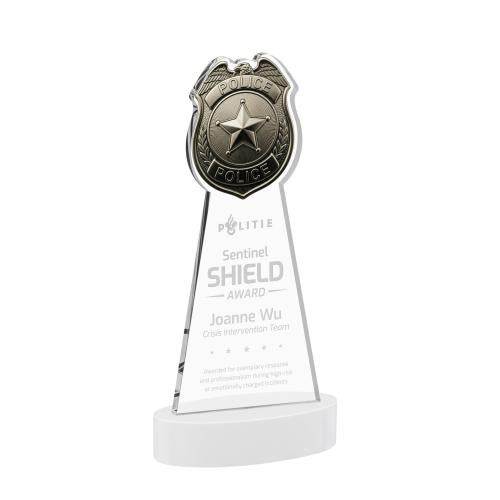 Recognition Awards - Crystal Awards - Police Badge Award on Alberton Base - White
