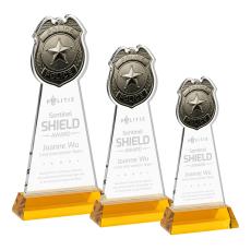 Police Badge Award on Hartford Base - Amber - Glass Awards