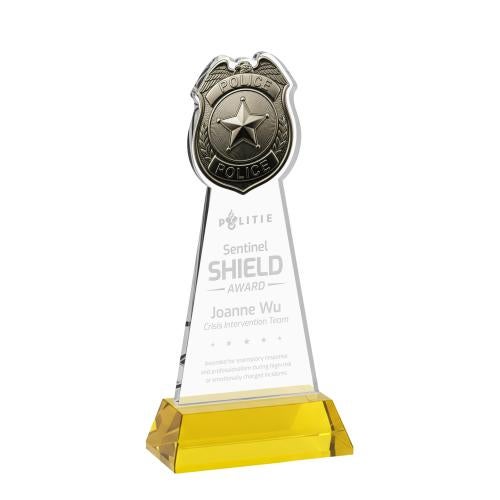 Recognition Awards - Crystal Awards - Police Badge Award on Hartford Base - Gold