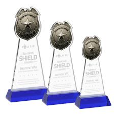 Police Badge Award on Hartford Base - Blue - Glass Awards