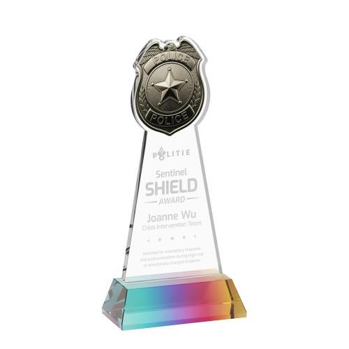 Recognition Awards - Crystal Awards - Police Badge Award on Hartford Base - Prismatic