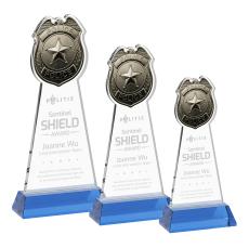 Police Badge Award on Hartford Base - Sky Blue - Glass Awards
