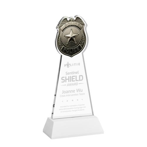 Recognition Awards - Crystal Awards - Police Badge Award on Hartford Base - White