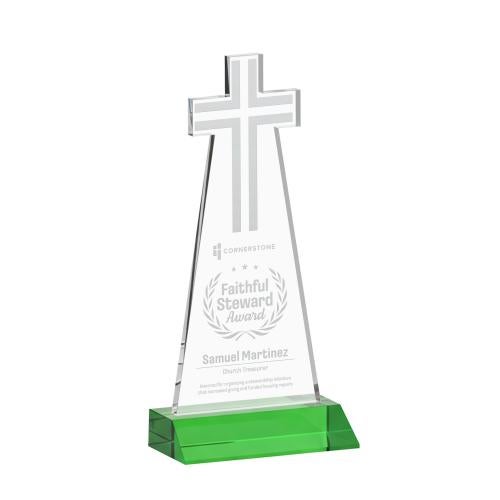 Recognition Awards - Crystal Awards - Cross Award - Green