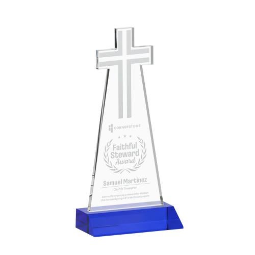 Recognition Awards - Crystal Awards - Cross Award - Blue