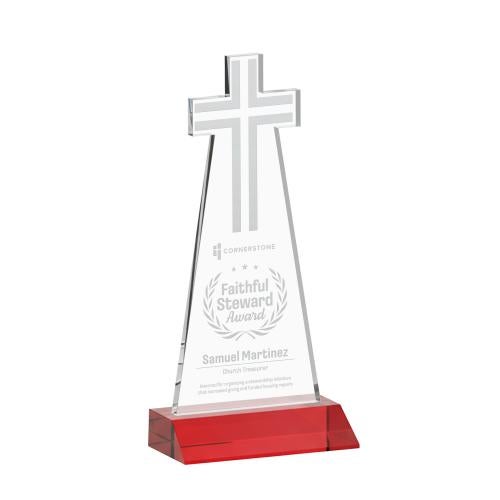 Recognition Awards - Crystal Awards - Cross Award - Red