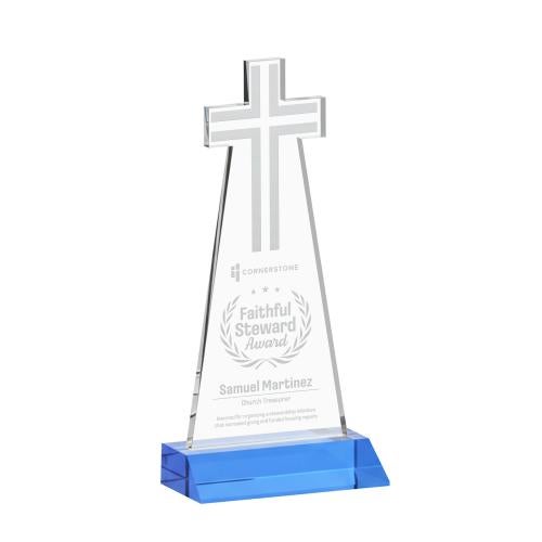 Recognition Awards - Crystal Awards - Cross Award - Sky Blue