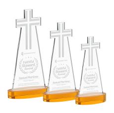 Cross Award on Alberton Base - Amber - Glass Awards