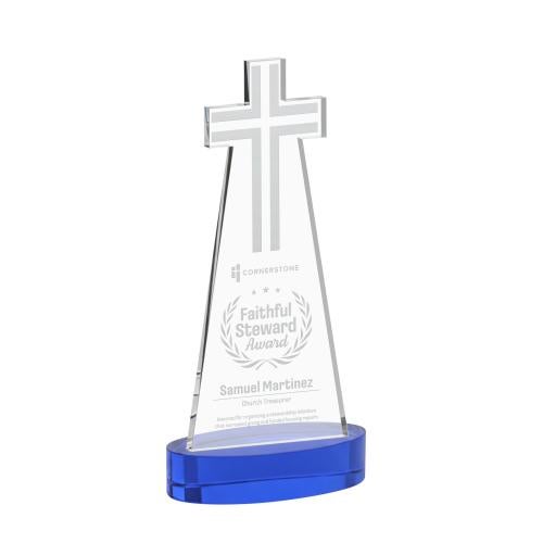 Recognition Awards - Crystal Awards - Cross Award on Alberton Base - Blue