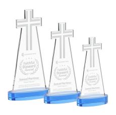 Cross Award on Alberton Base - Sky Blue - Glass Awards