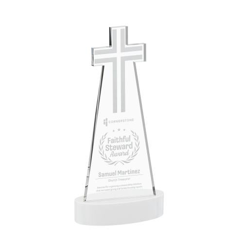 Recognition Awards - Crystal Awards - Cross Award on Alberton Base - White