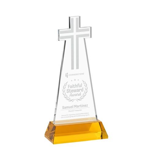 Recognition Awards - Crystal Awards - Cross Award on Hartford Base - Amber