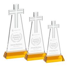 Cross Award on Hartford Base - Amber - Glass Awards