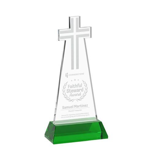 Recognition Awards - Crystal Awards - Cross Award on Hartford Base - Green