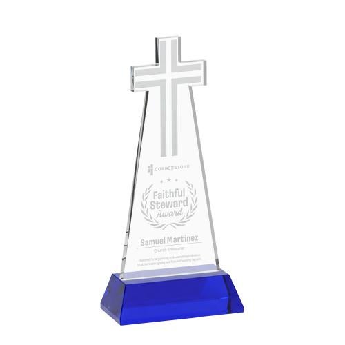 Recognition Awards - Crystal Awards - Cross Award on Hartford Base - Blue