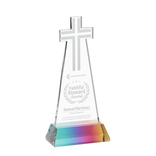 Recognition Awards - Crystal Awards - Cross Award on Hartford Base - Prismatic