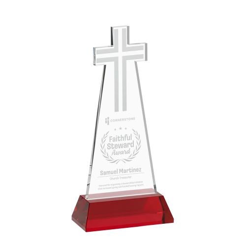 Recognition Awards - Crystal Awards - Cross Award on Hartford Base - Red