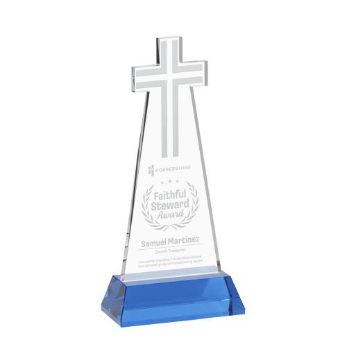 Recognition Awards - Crystal Awards - Cross Award on Hartford Base - Sky Blue