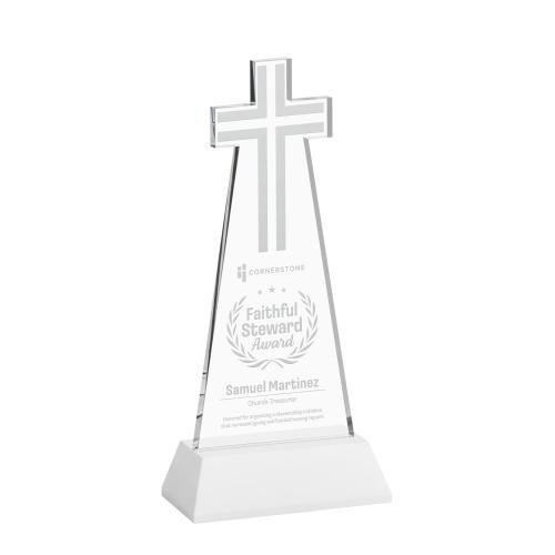 Recognition Awards - Crystal Awards - Cross Award on Hartford Base - White