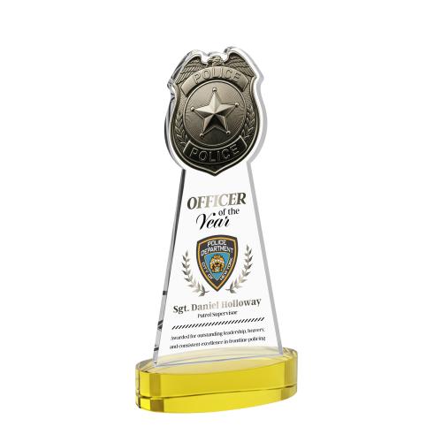 Recognition Awards - Crystal Awards - Police Badge VividPrint&trade; Award on Alberton Base - Gold