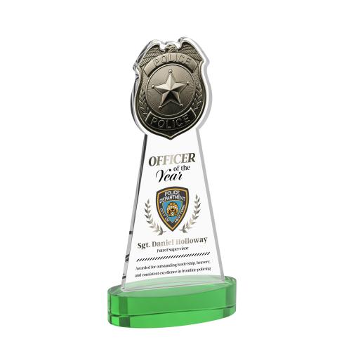 Recognition Awards - Crystal Awards - Police Badge VividPrint&trade; Award on Alberton Base - Green