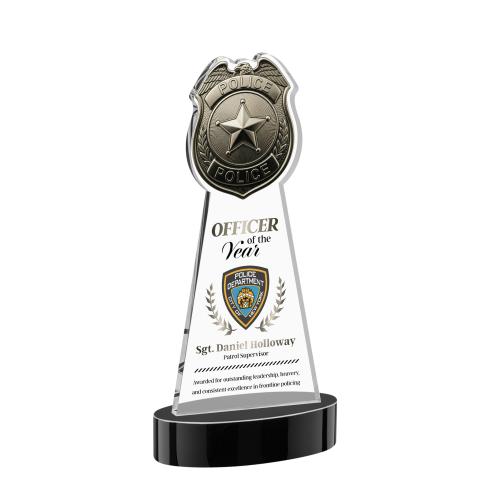 Recognition Awards - Crystal Awards - Police Badge VividPrint&trade; Award on Alberton Base - Black