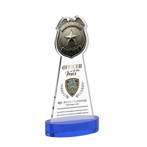 Recognition Awards - Crystal Awards - Police Badge VividPrint&trade; Award on Alberton Base - Blue