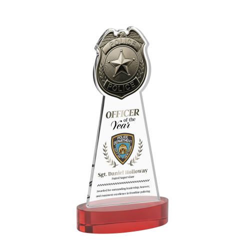 Recognition Awards - Crystal Awards - Police Badge VividPrint&trade; Award on Alberton Base - Red