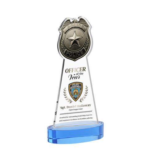 Recognition Awards - Crystal Awards - Police Badge VividPrint&trade; Award on Alberton Base - Sky Blue