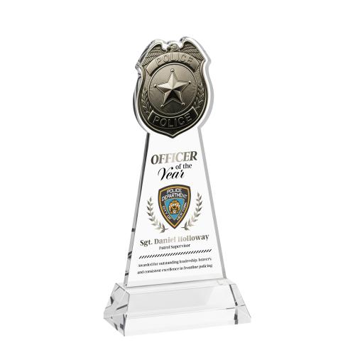 Recognition Awards - Crystal Awards - Police Badge VividPrint&trade; Award on Hartford Base - Clear