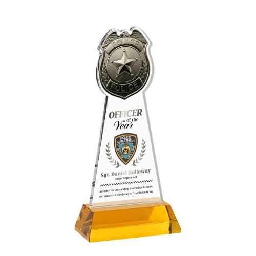 Recognition Awards - Crystal Awards - Police Badge VividPrint&trade; Award on Hartford Base - Amber