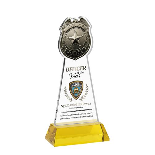Recognition Awards - Crystal Awards - Police Badge VividPrint&trade; Award on Hartford Base - Gold