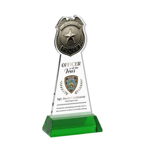 Recognition Awards - Crystal Awards - Police Badge VividPrint&trade; Award on Hartford Base - Green