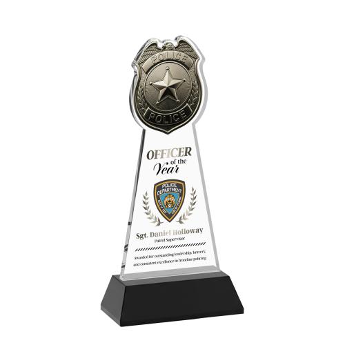 Recognition Awards - Crystal Awards - Police Badge VividPrint&trade; Award on Hartford Base - Black