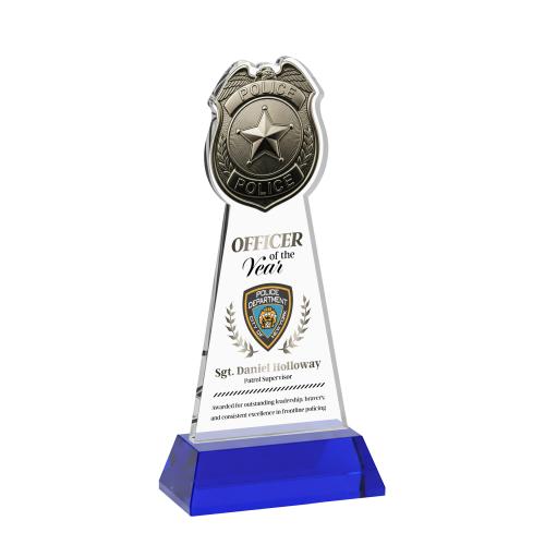 Recognition Awards - Crystal Awards - Police Badge VividPrint&trade; Award on Hartford Base - Blue