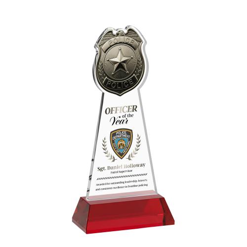 Recognition Awards - Crystal Awards - Police Badge VividPrint&trade; Award on Hartford Base - Red