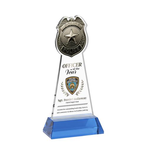 Recognition Awards - Crystal Awards - Police Badge VividPrint&trade; Award on Hartford Base - Sky Blue