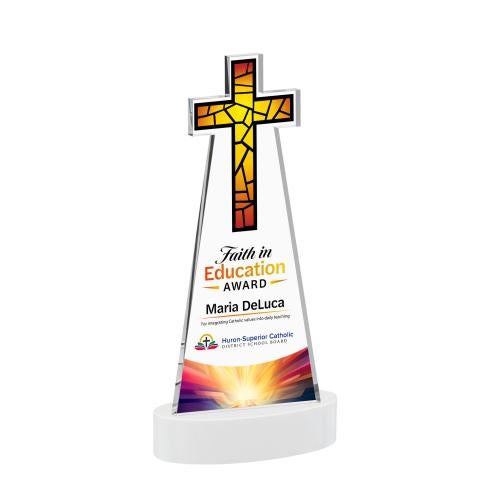 Recognition Awards - Crystal Awards - Cross VividPrint&trade; Award on Alberton Base - White