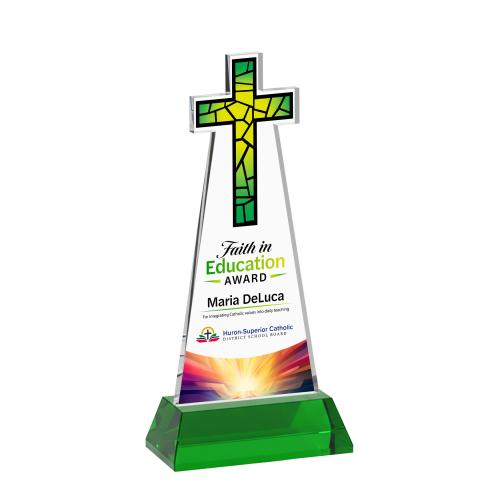 Recognition Awards - Crystal Awards - Cross VividPrint&trade; Award on Hartford Base - Green