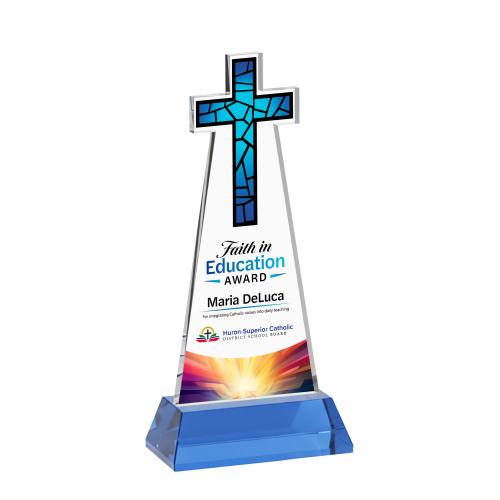 Recognition Awards - Crystal Awards - Cross VividPrint&trade; Award on Hartford Base - Sky Blue