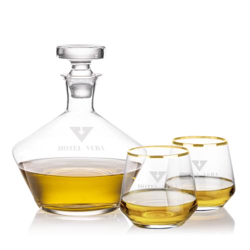 Corporate Gifts - Barware - Barware Gift Sets - Tucson Decanter Set - Gold Rim
