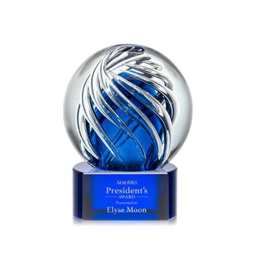 Recognition Awards - Glass Awards - Art Glass Awards - Genista Award on Paragon Base - Blue