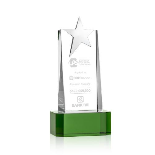 Recognition Awards - Crystal Awards - Fanshaw Silver Star Award on Base - Green