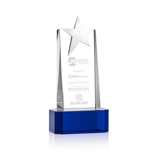 Recognition Awards - Crystal Awards - Fanshaw Silver Star Award on Base - Blue