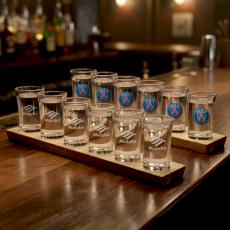 Shot Glasses Set on Acacia - Deep Etch - Shot Glasses