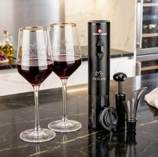 Swiss Force Opener Set & Tucson Gold Rim Wine - Barware Gift Sets