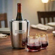 Pescara Wine Cooler & Tucson Gold Rim Stemless Wine - Barware Gift Sets